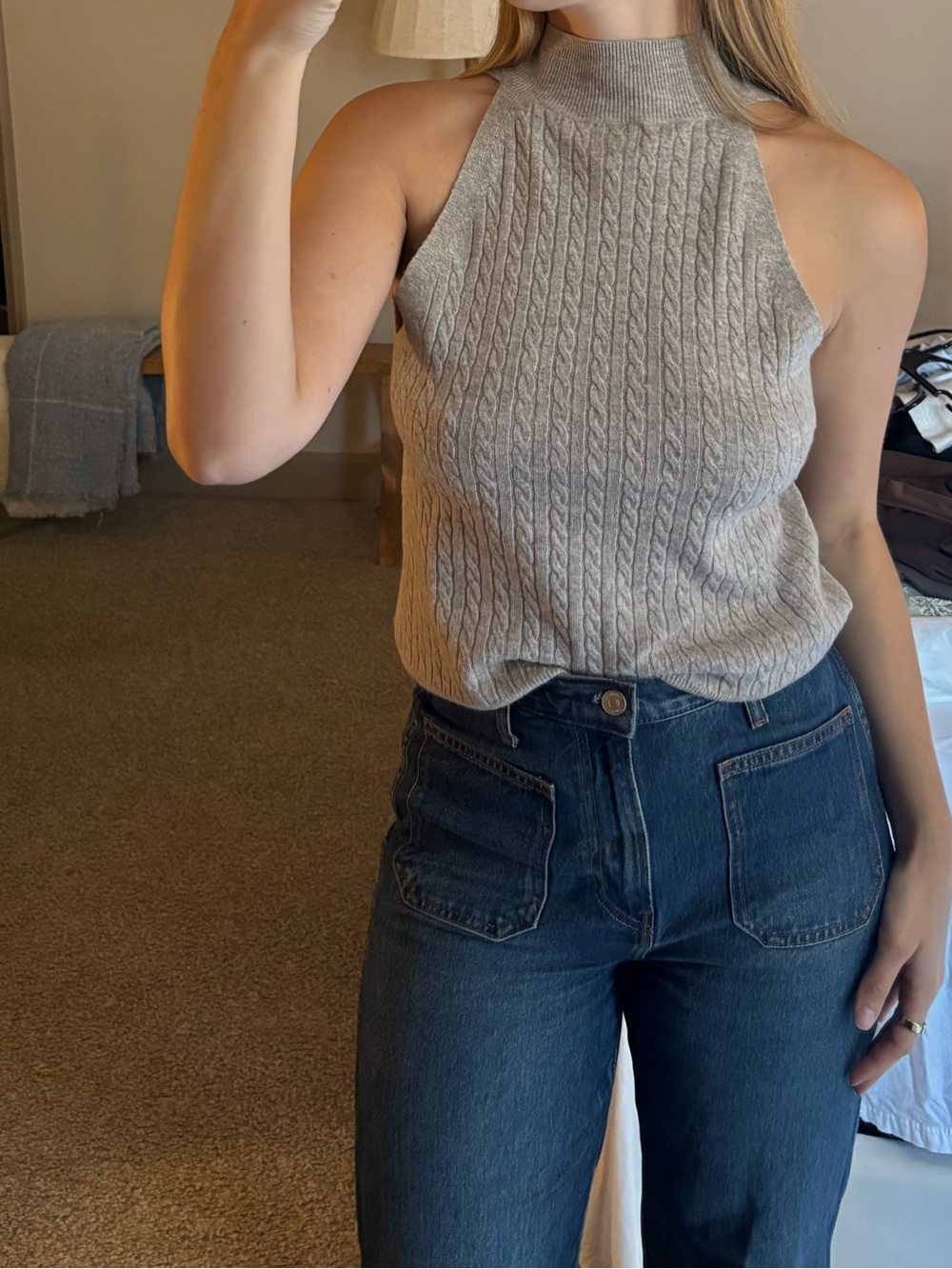 a new day Cable Knit Sleeveless Halter Sweater Tank - Light Gray